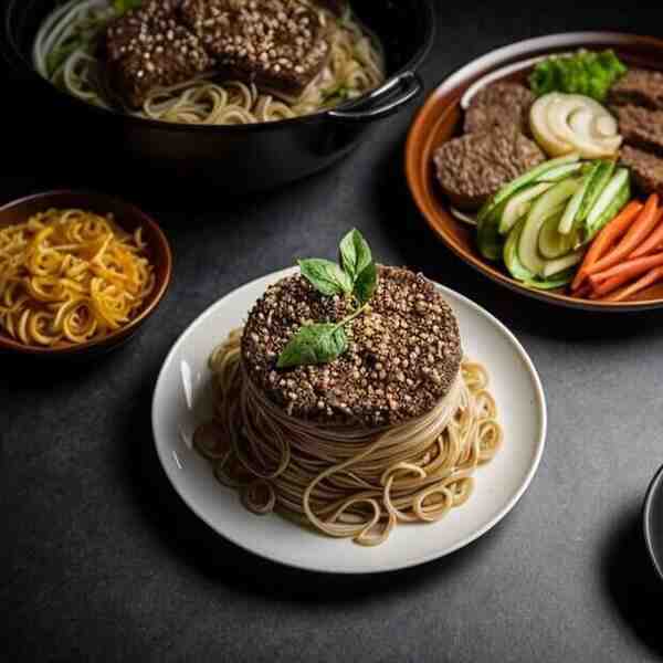 Гречневая лапша с говядиной и овощами